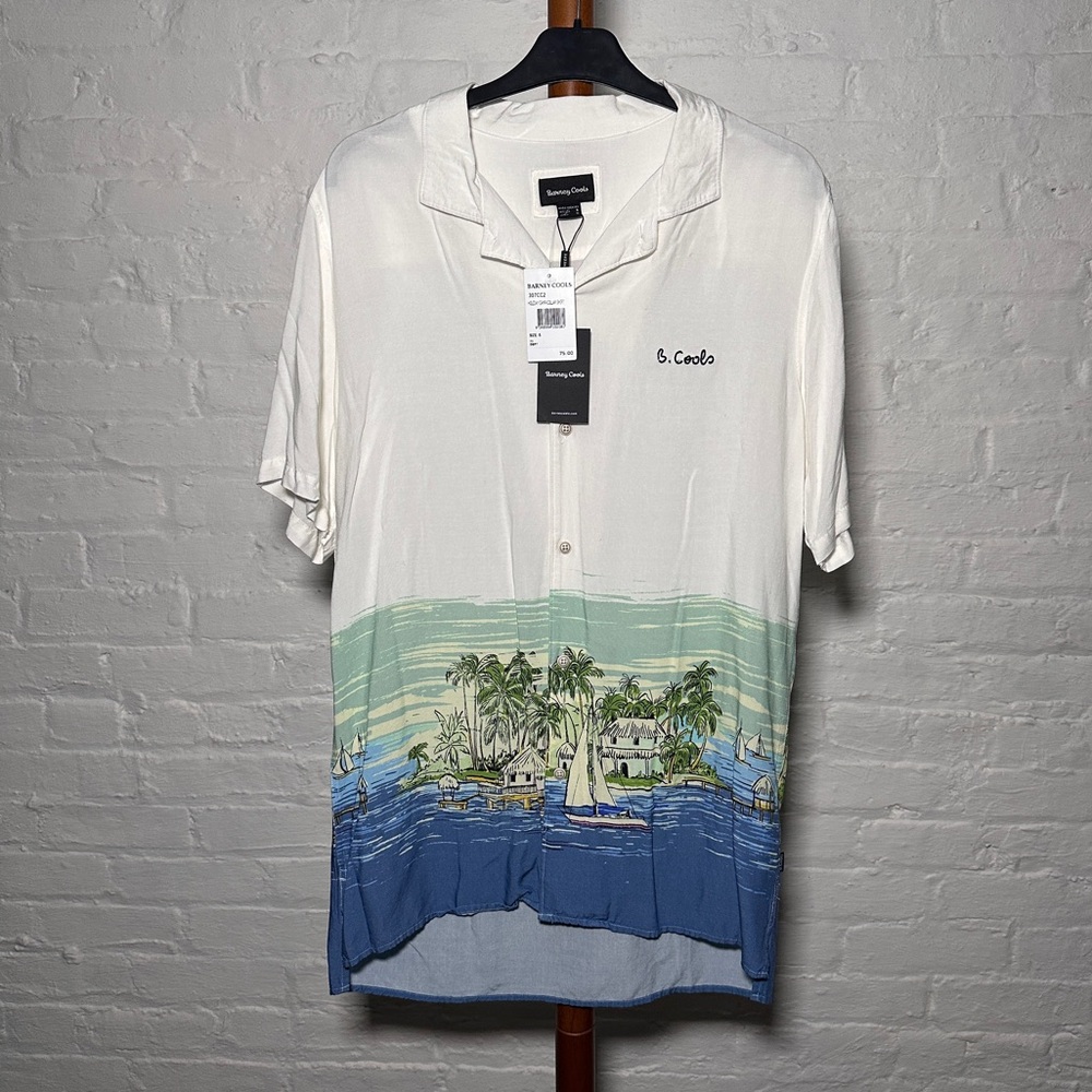 Barney Cools holiday camp collar shirt white tropical print